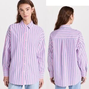 Favorite Daughter Ex Boyfriend Pink Blue Strip Button Down Shirt Size Medium